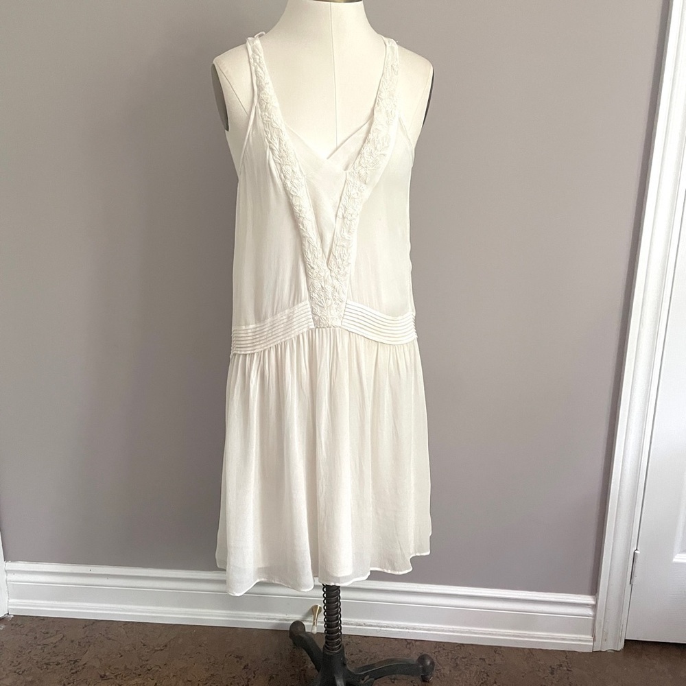 Zara White Embroidered Drop Waist Sheer Boho Dress - XS-Small - Picture 4 of 13